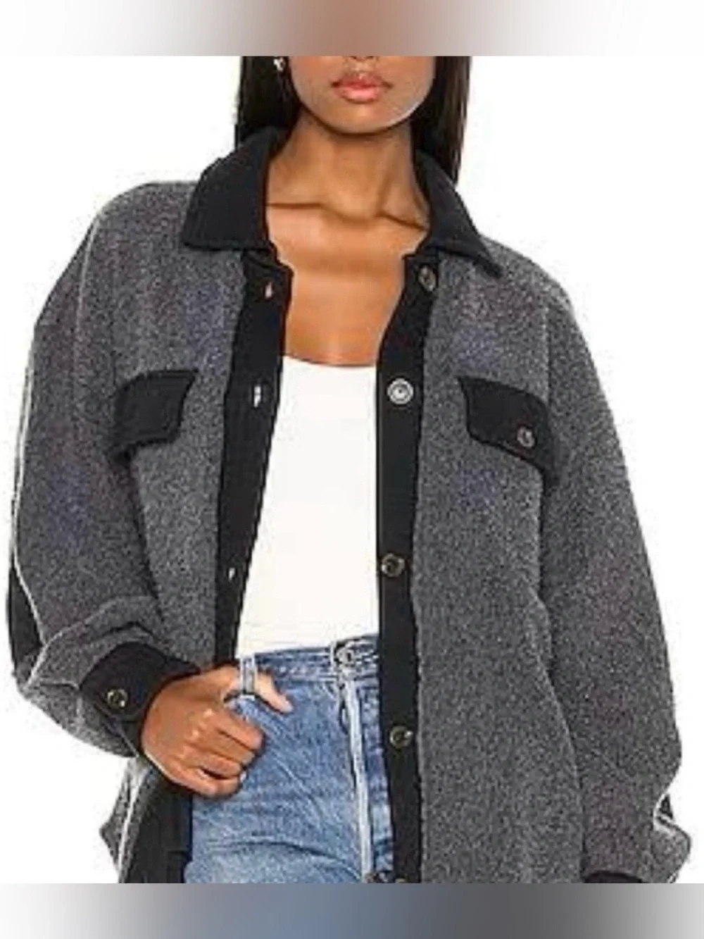NEW Free People M Ruby Shirt Jacket in Incense Grayish Black NWOT Button Down - Picture 4 of 7